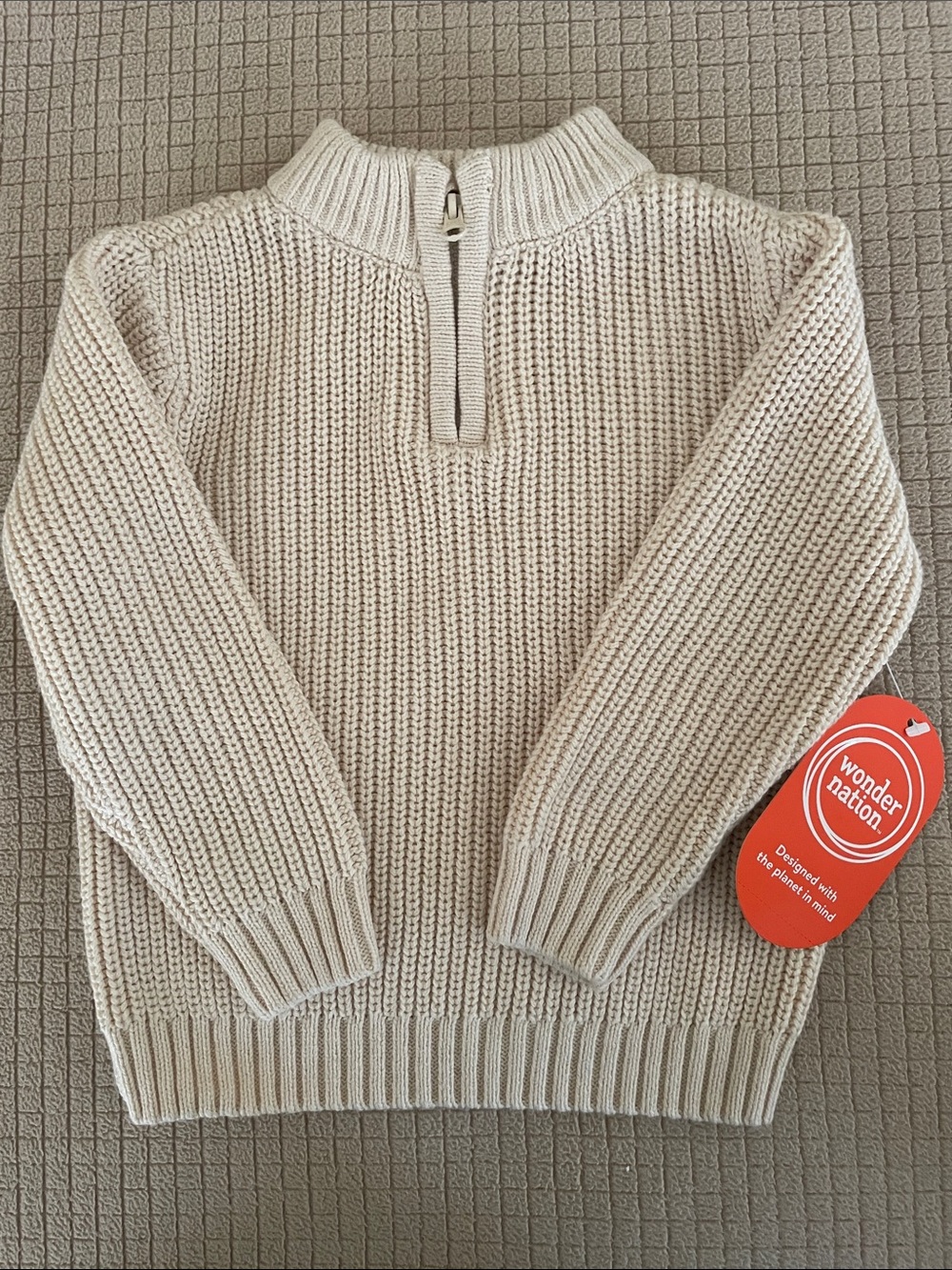 Wonder Nation Kids Cream Zip-Neck Knit Sweater 12 Mo. NWT!